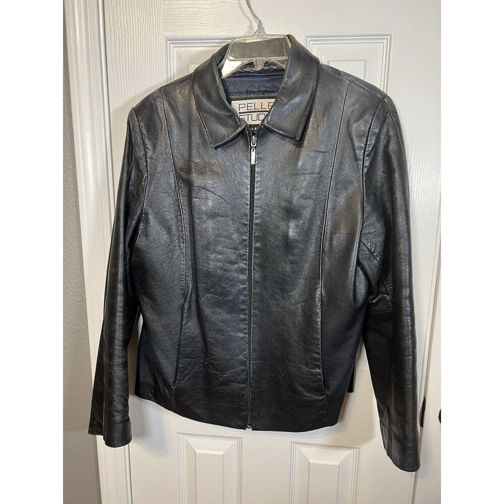 Wilsons Leather Black Leather Jacket Coat Detached Liner Womens Size L